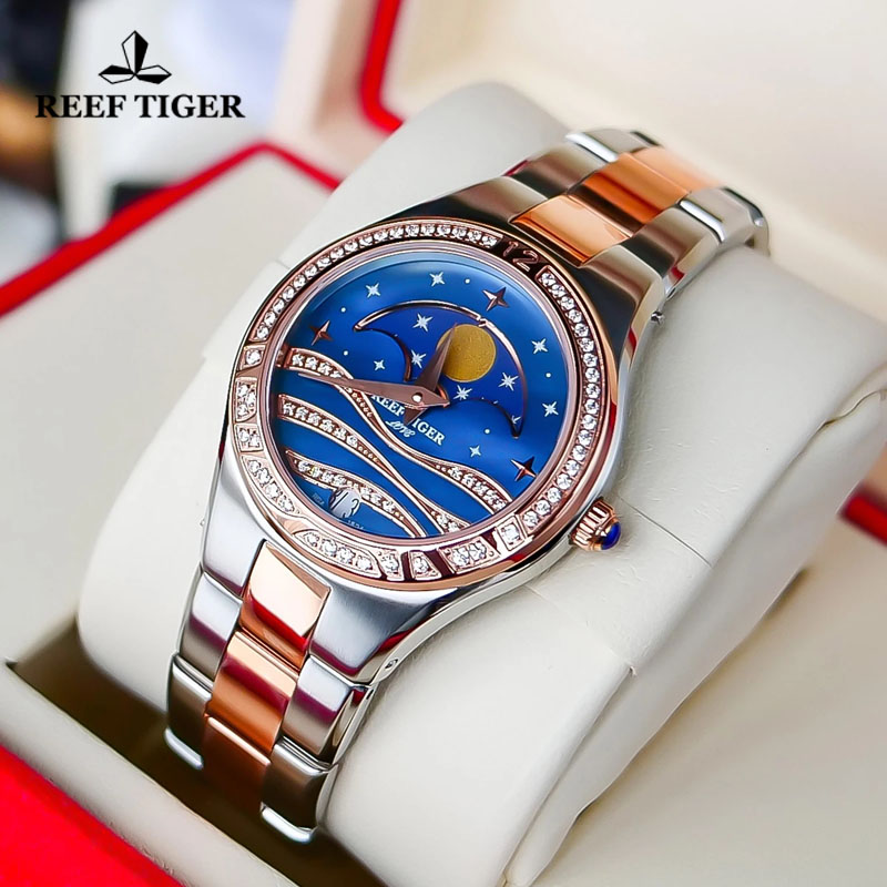 Luxury Watch Moon Phase - Reef Tiger/RT jam tangan kuarsa wanita