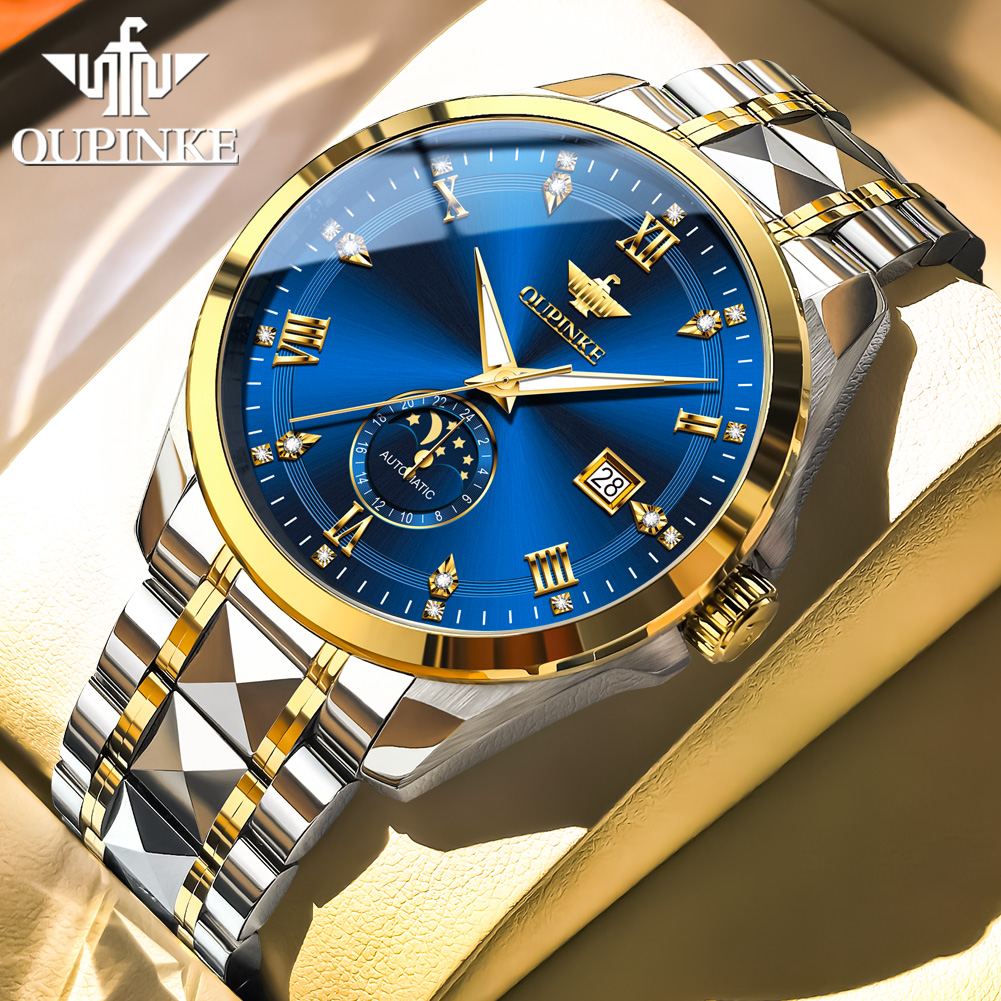 OUPINKE Jam Tangan Pria Jam Ta - Luxury Watch Moon Phase ulasan dan harga
