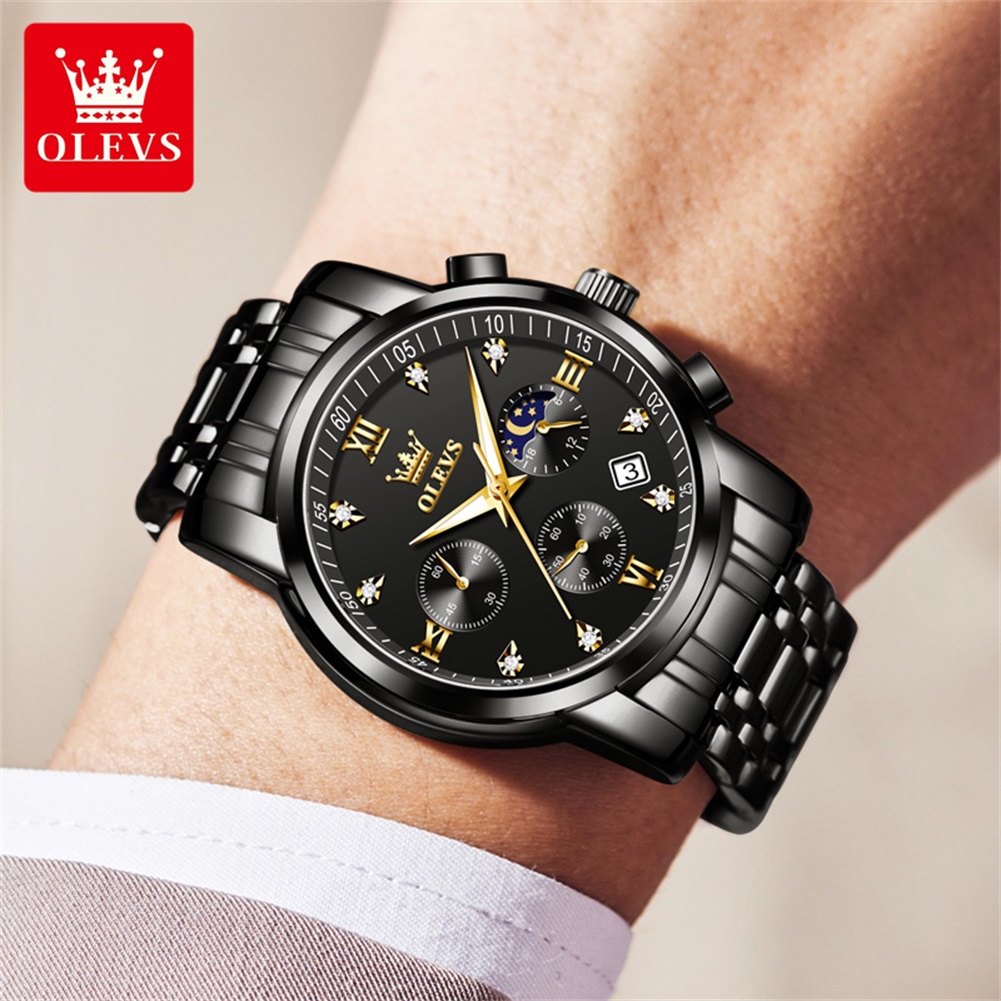 OLEVS Jam Tangan Pria Populer  - Luxury Watch Moon Phase ulasan dan harga